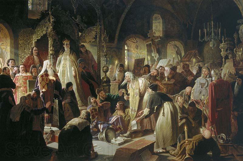 Vasily Perov Nikita Pustosviat. Dispute on the Confession of Faith Norge oil painting art